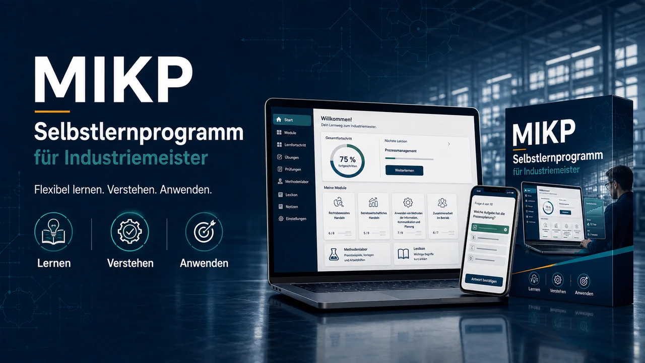 MIKP Selbstlernprogramm für Industriemeister auf Laptop und Smartphone